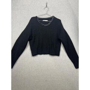 ZARA Knit Alpaca Blend Crop Sweater Chain Collar L Neutral Minimalist Modern